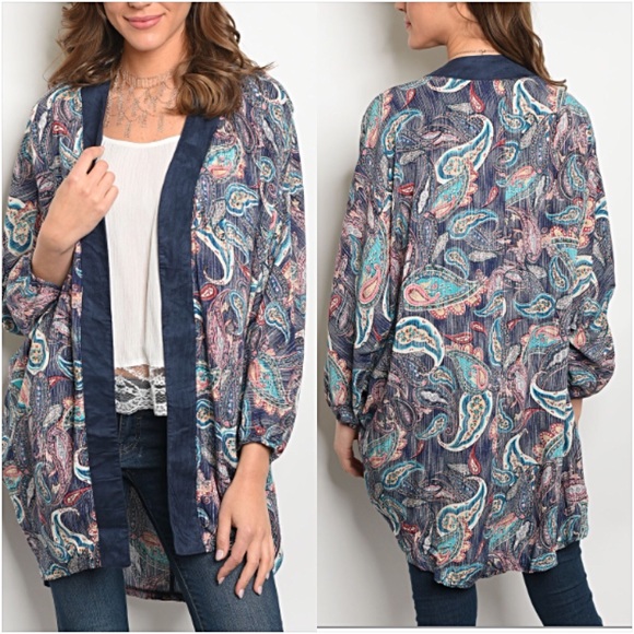 Cozy Chic Paisley Relaxed Cardi Kimono SM - Picture 3 of 7